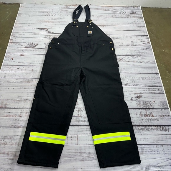 Carhartt Men’s size 54 x 32 Black Insulated Reflective Duck Bib Overalls NEW R02 - Picture 10 of 16